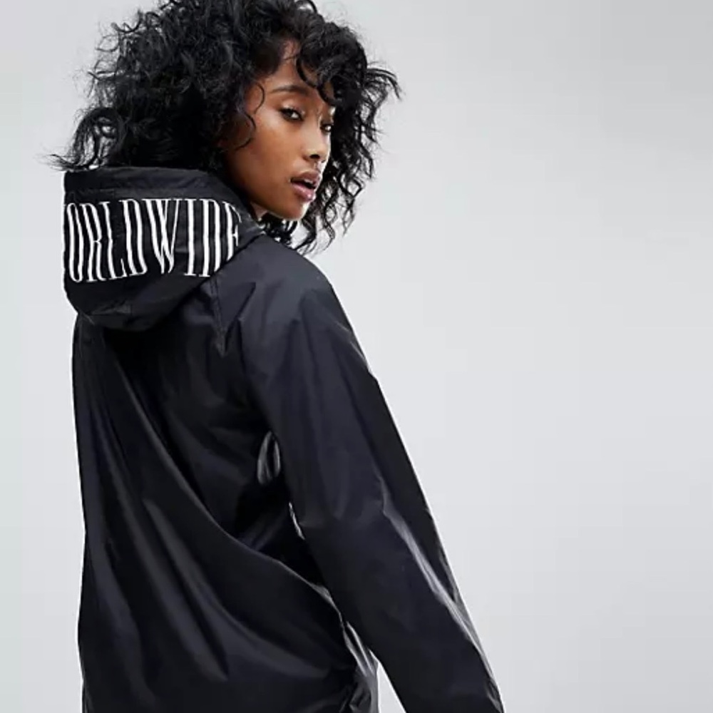Obey Longline Rain Trench Jacket With Hood Logo Sz Small
